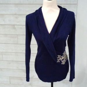 Soft surroundings bluish purple sweater w/ silver applique embellishment. Size M